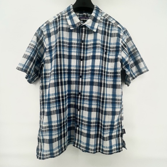 Patagonia‎ Men's M Plaid Organic Cotton Short Sleeve Button Up Shirt Hiking - Picture 2 of 14